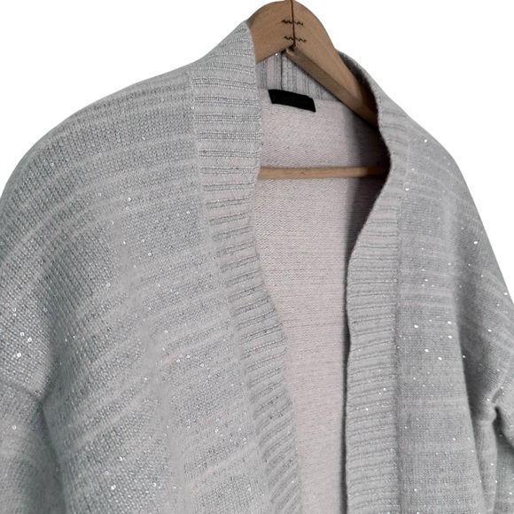SAKS FIFTH AVENUE COLLECTION Sequin Striped Open Cardigan Silver Gray Size Large - Picture 3 of 9